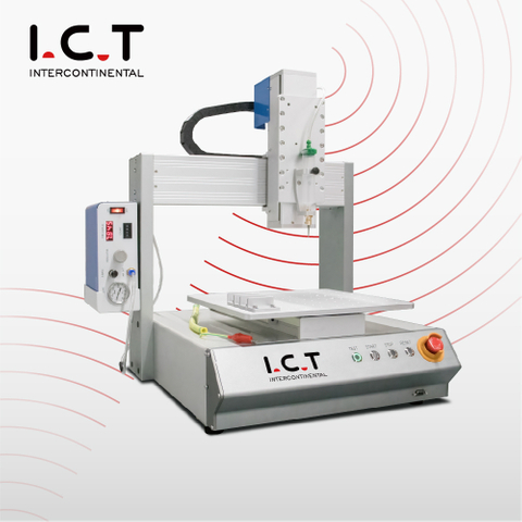 I.C.T | 3축 속대 탁상용 접착제 기계 ar PCB 디스펜싱 SMT 생산 중